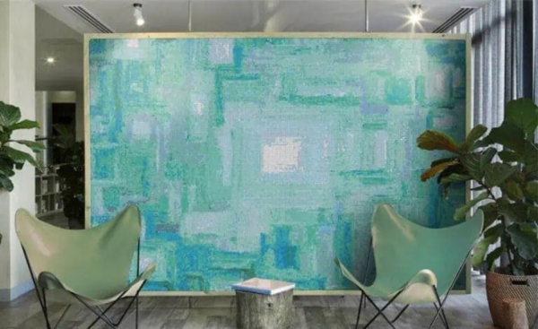Abstract Square Tiffany Blue Mosaic Wall