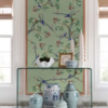 Chinoiserie Sage Green Mosaic Tile Bird Mural