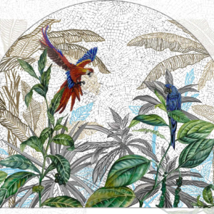 Colorful Tropical Birds Mosaic Scene